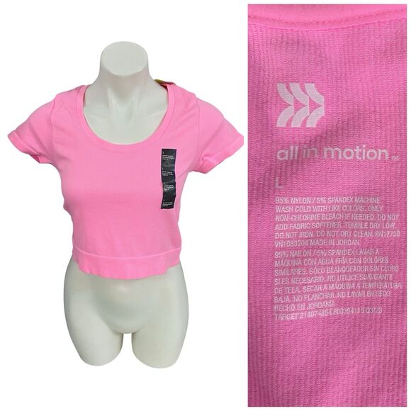 All in Motion Crop Top Womens Large Pink Knit Short Sleeve Knit Athletic - Picture 1 of 9